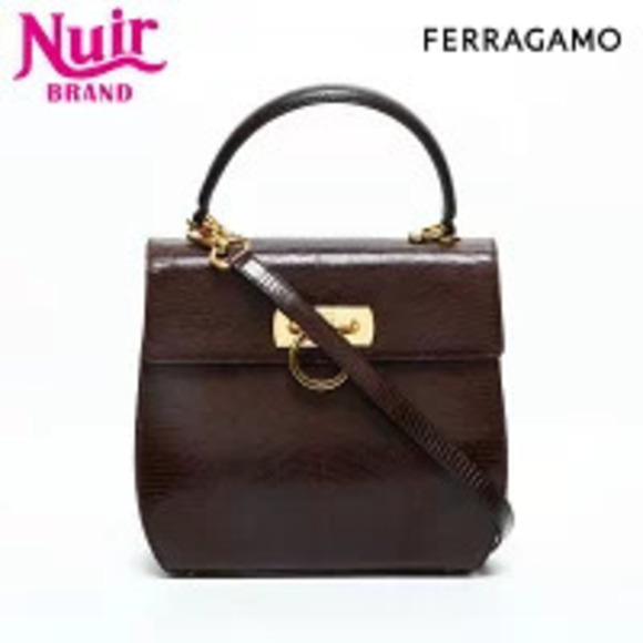Salvatore Ferragamo Handbags - Salvatore Ferragamo Embossed Leather Gancini Handbag Brown